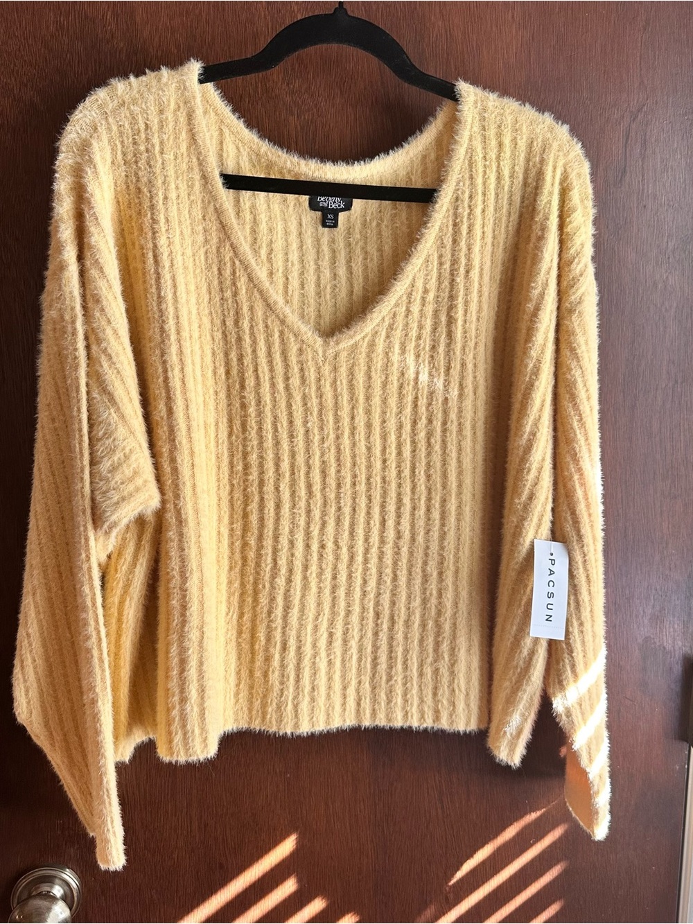 NWT PacSun Yellow Fuzzy V-Neck Sweater